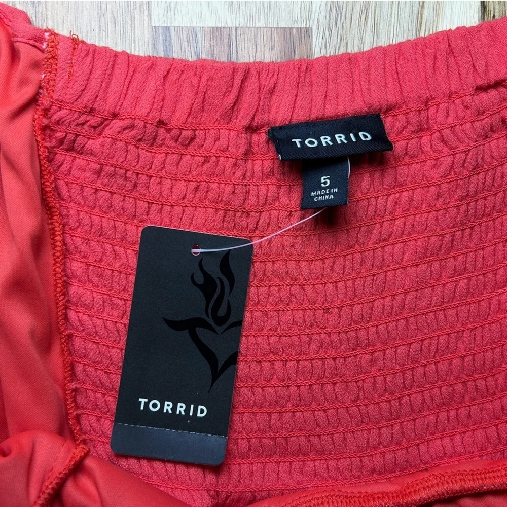 TORRID Coral Orange Pink Sleeveless Lace Front Smocked Back Gauze Mini Dress Sz5 - Picture 6 of 9